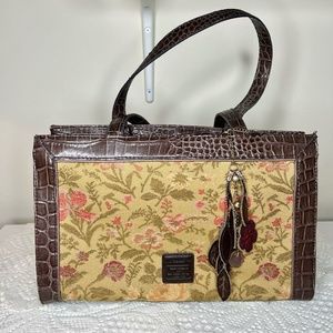 Liz Claiborne Faux Alligator and Floral Tapestry Bag NWOT